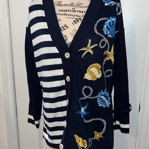 Talbots Nautical Women’s Knit Navy Cardigan - Picture 2 of 7